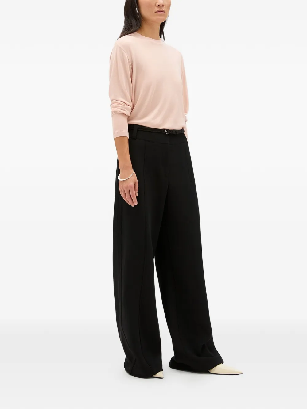 Another Tomorrow Topstitched Wide-leg Trousers in Black, view 3