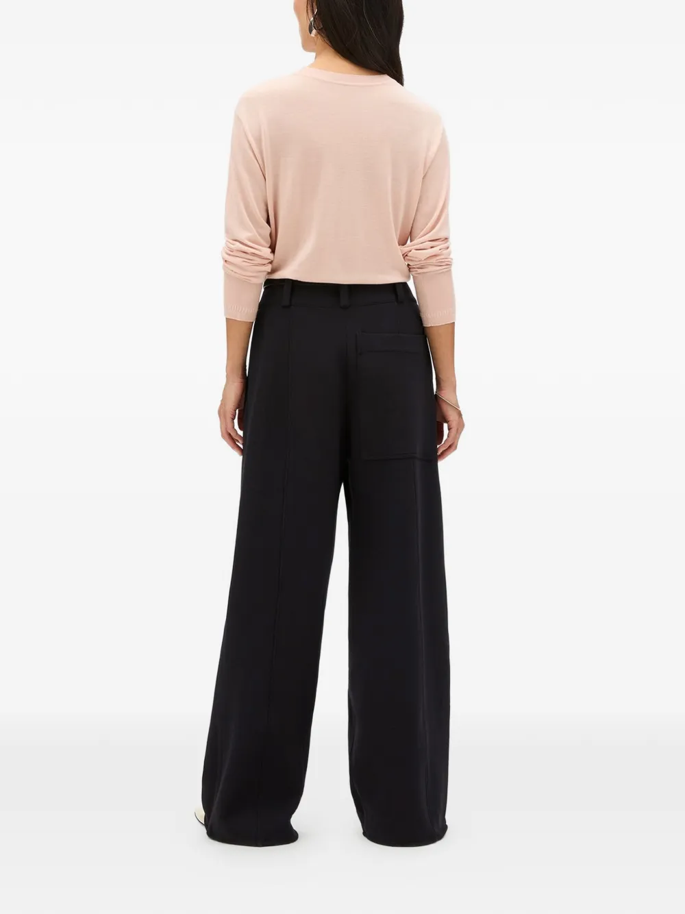 Another Tomorrow Topstitched Wide-leg Trousers in Black, view 4