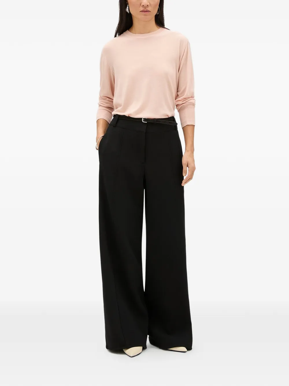 Another Tomorrow Topstitched Wide-leg Trousers in Black, view 2