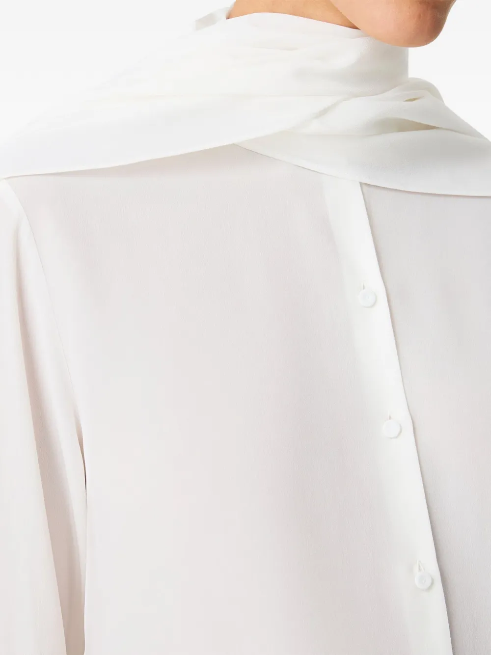 Another Tomorrow Signature Bow-detail Silk Blouse in White, view 5
