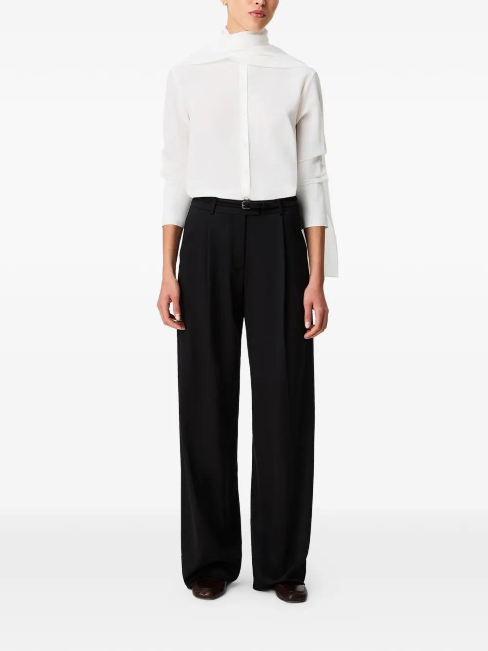 Another Tomorrow Signature Bow-detail Silk Blouse in White, view 2