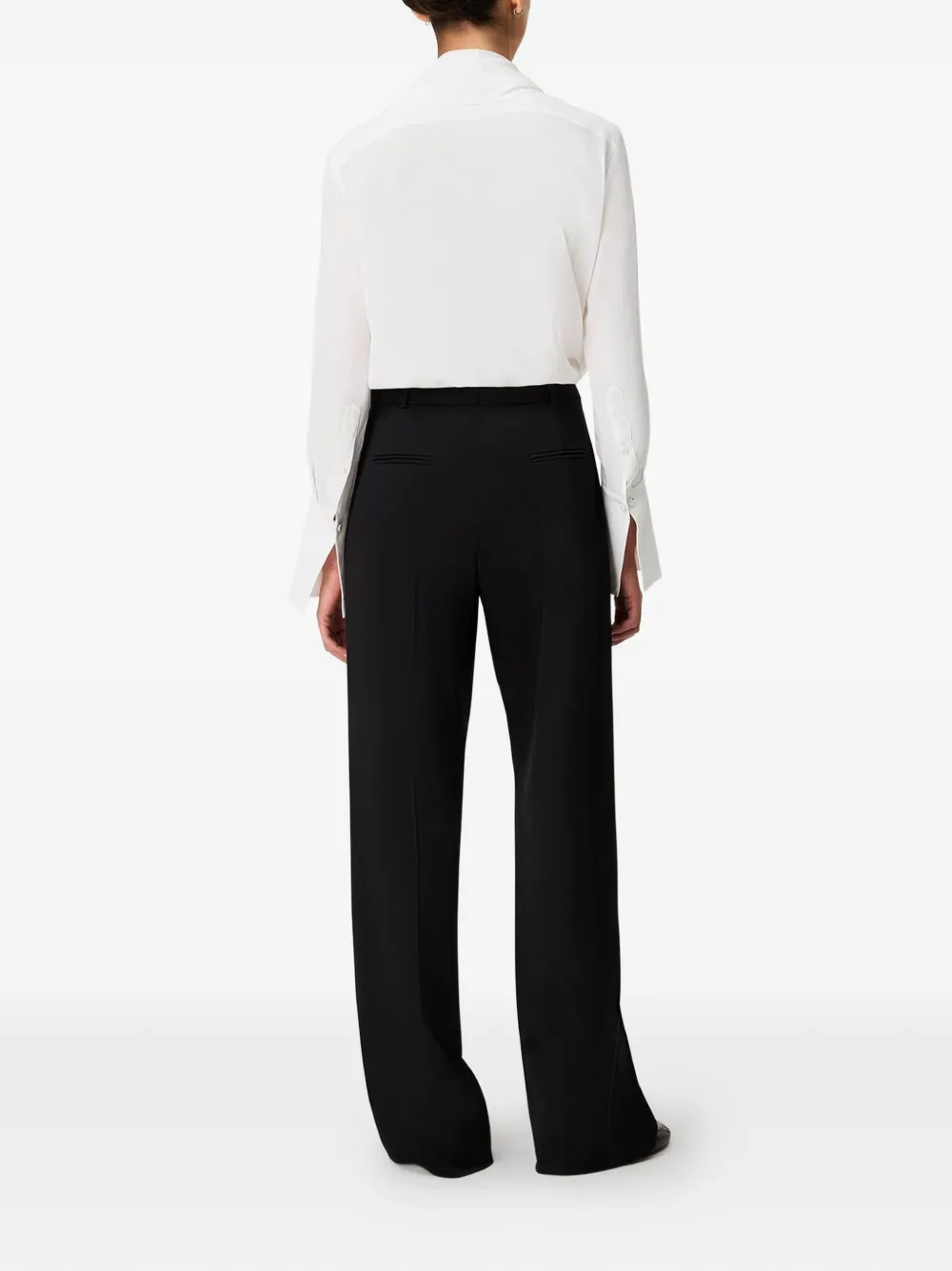 Another Tomorrow Signature Bow-detail Silk Blouse in White, view 4