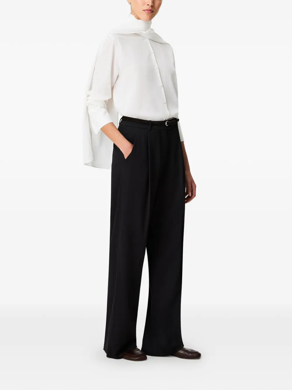 Another Tomorrow Signature Bow-detail Silk Blouse in White, view 3