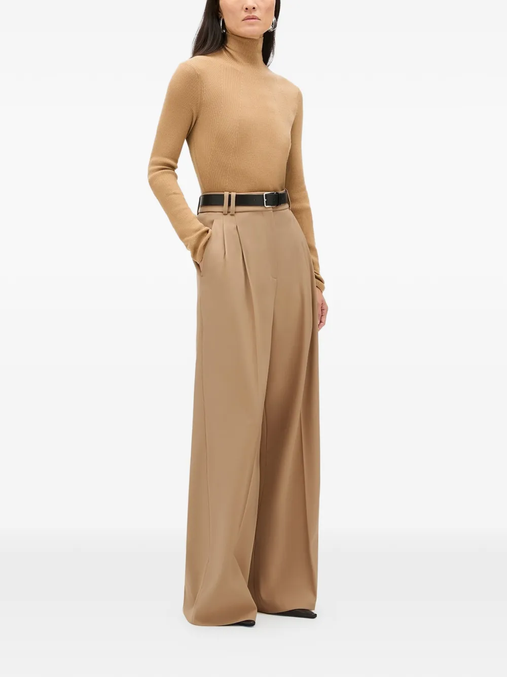 Another Tomorrow Twill plooibroek Beige