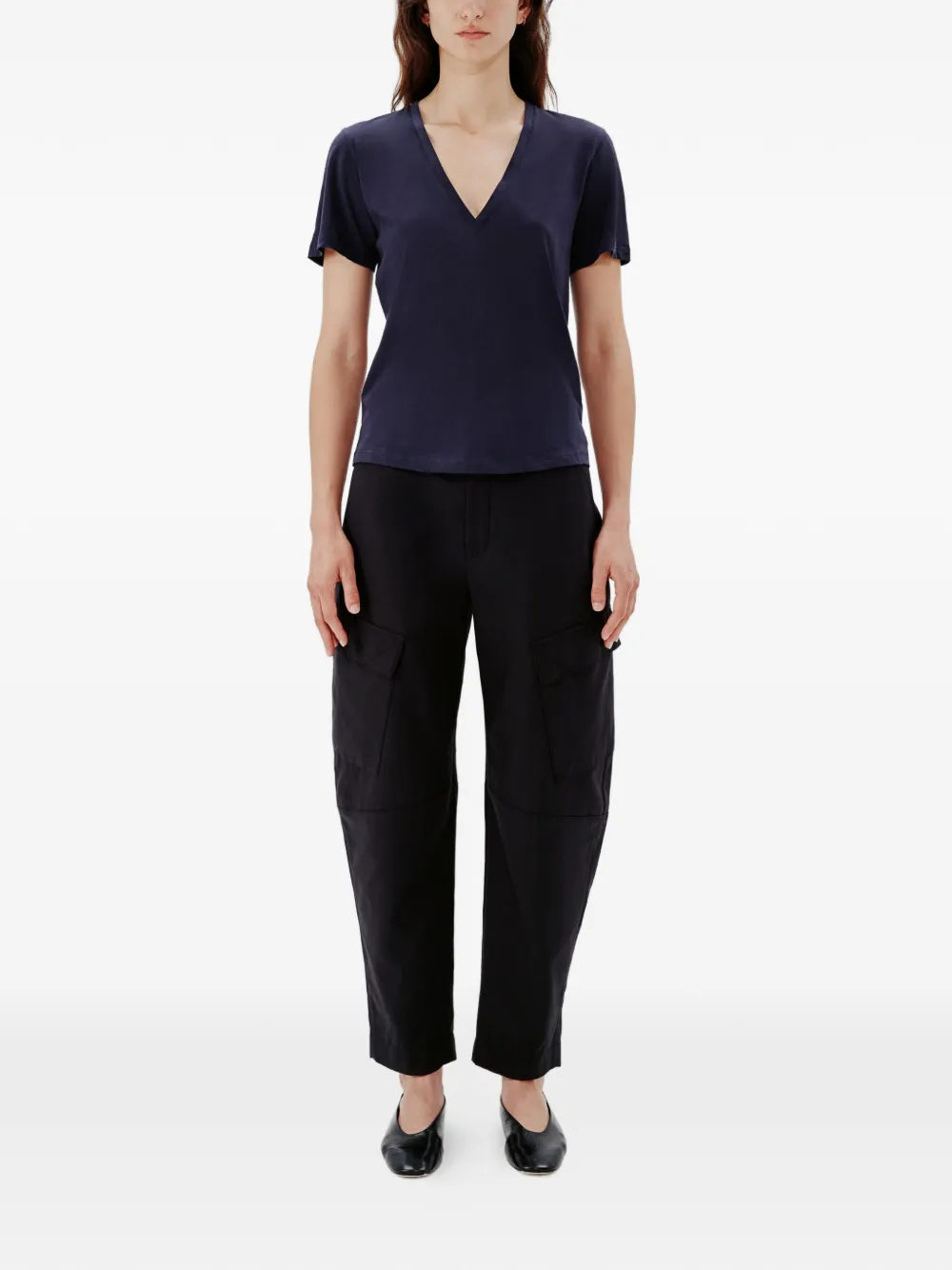 Another Tomorrow T-shirt met V-hals Blauw