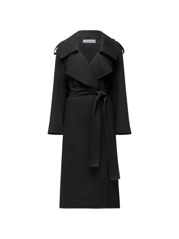 Another Tomorrow Belted Flap-pocket Trench Coat in Black