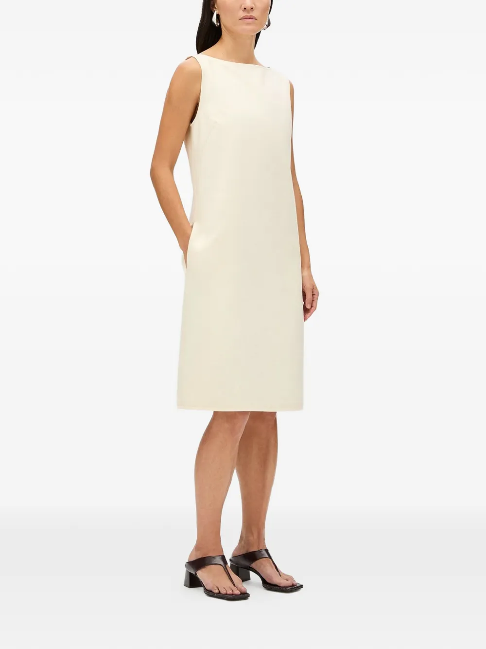 Another Tomorrow Midi-jurk met dubbele manchetten Beige