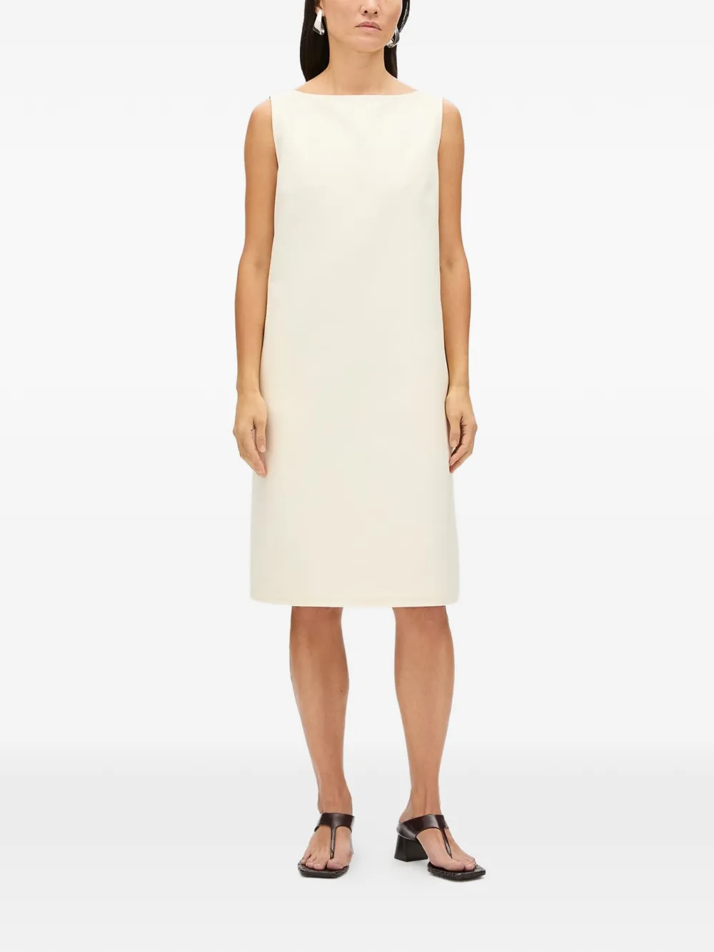 Another Tomorrow Midi-jurk met dubbele manchetten Beige