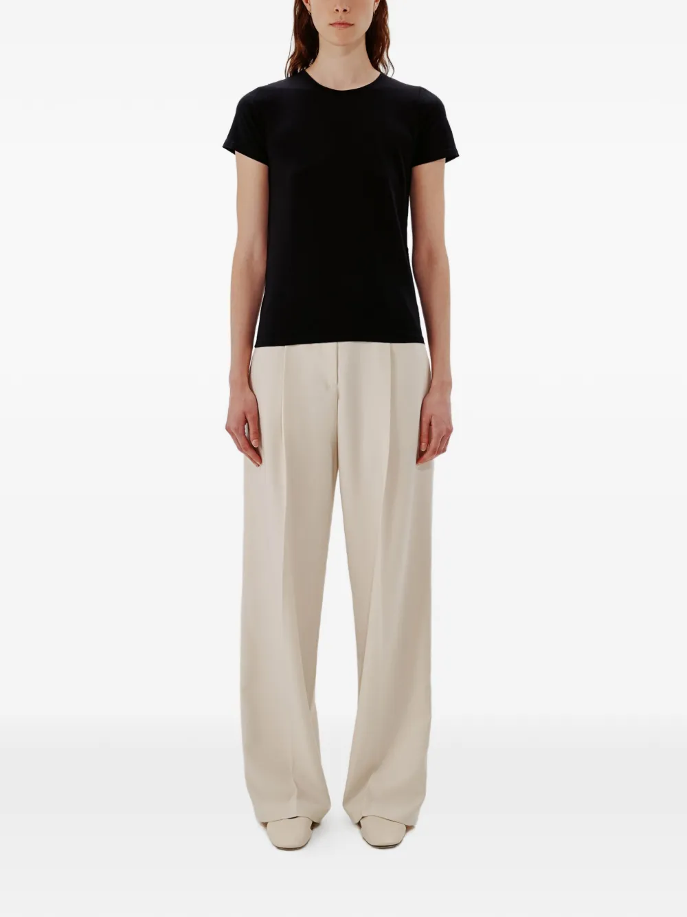 Another Tomorrow T-shirt met ronde hals Zwart