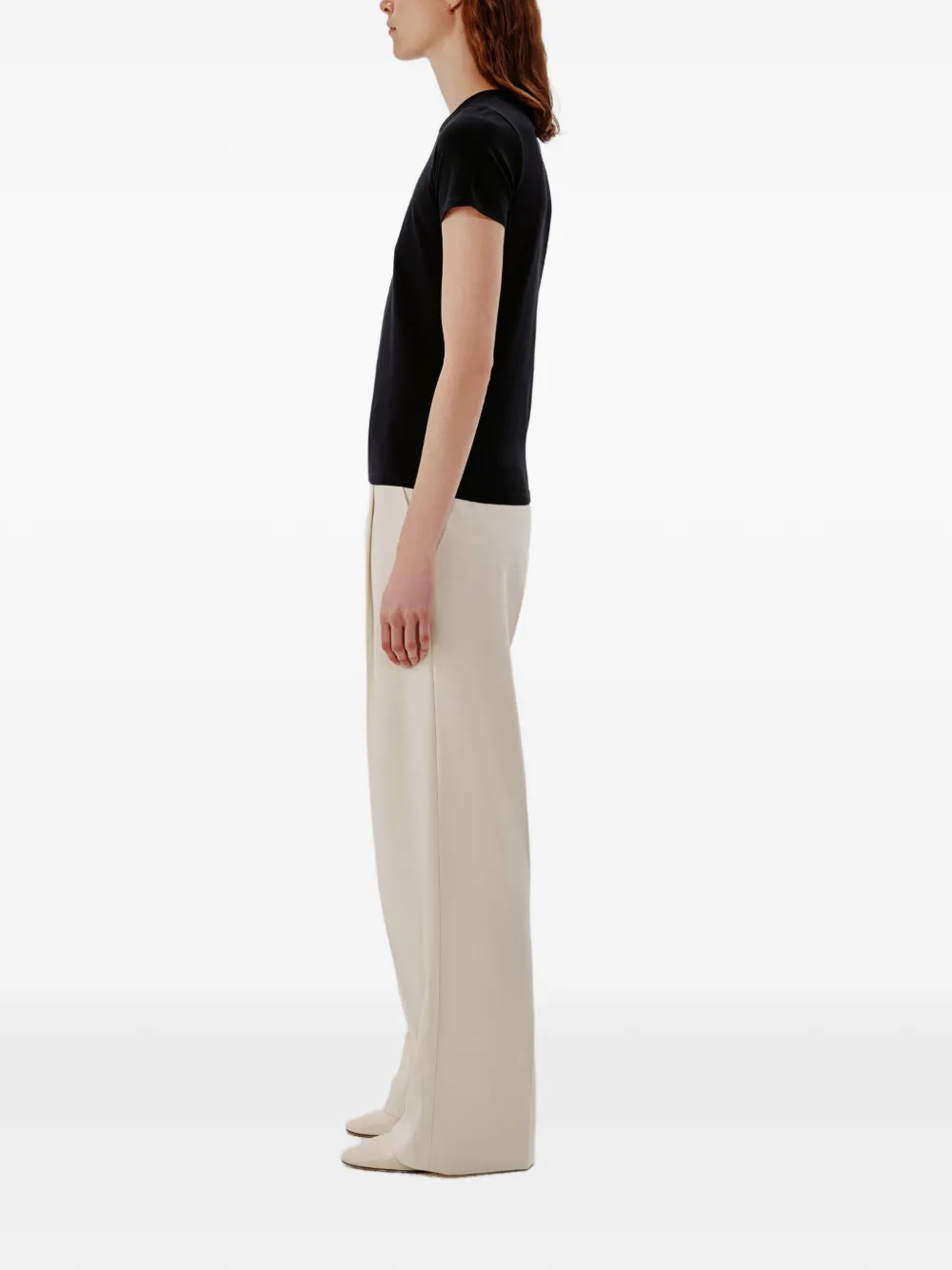 Another Tomorrow T-shirt met ronde hals Zwart