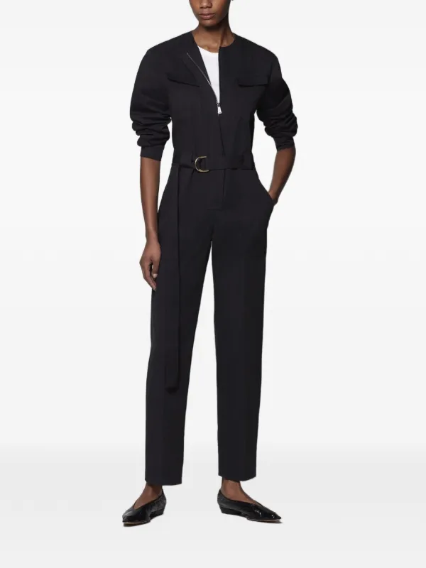 Another Tomorrow Belted Collarless Jumpsuit in Black