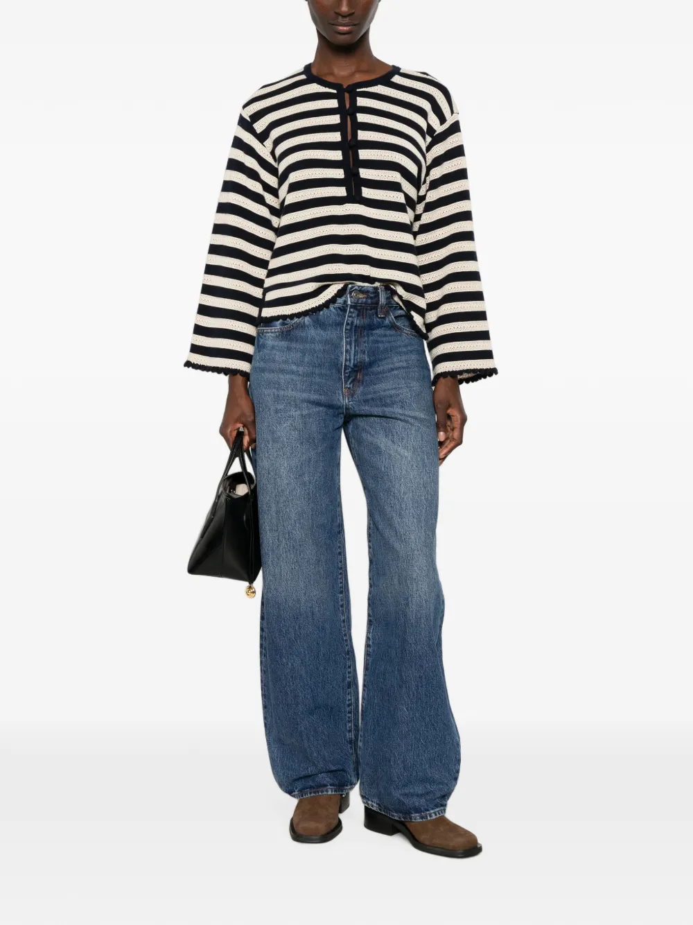 FRAME striped pointelle-knit sweater - Blue