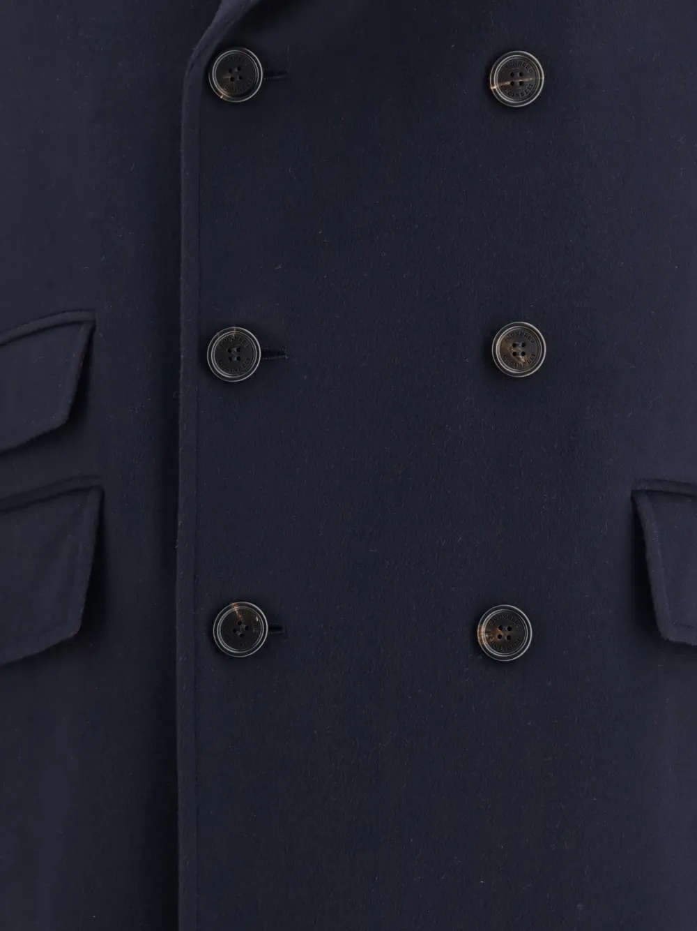 Brunello Cucinelli Wollen jas met dubbele rij knopen Blauw