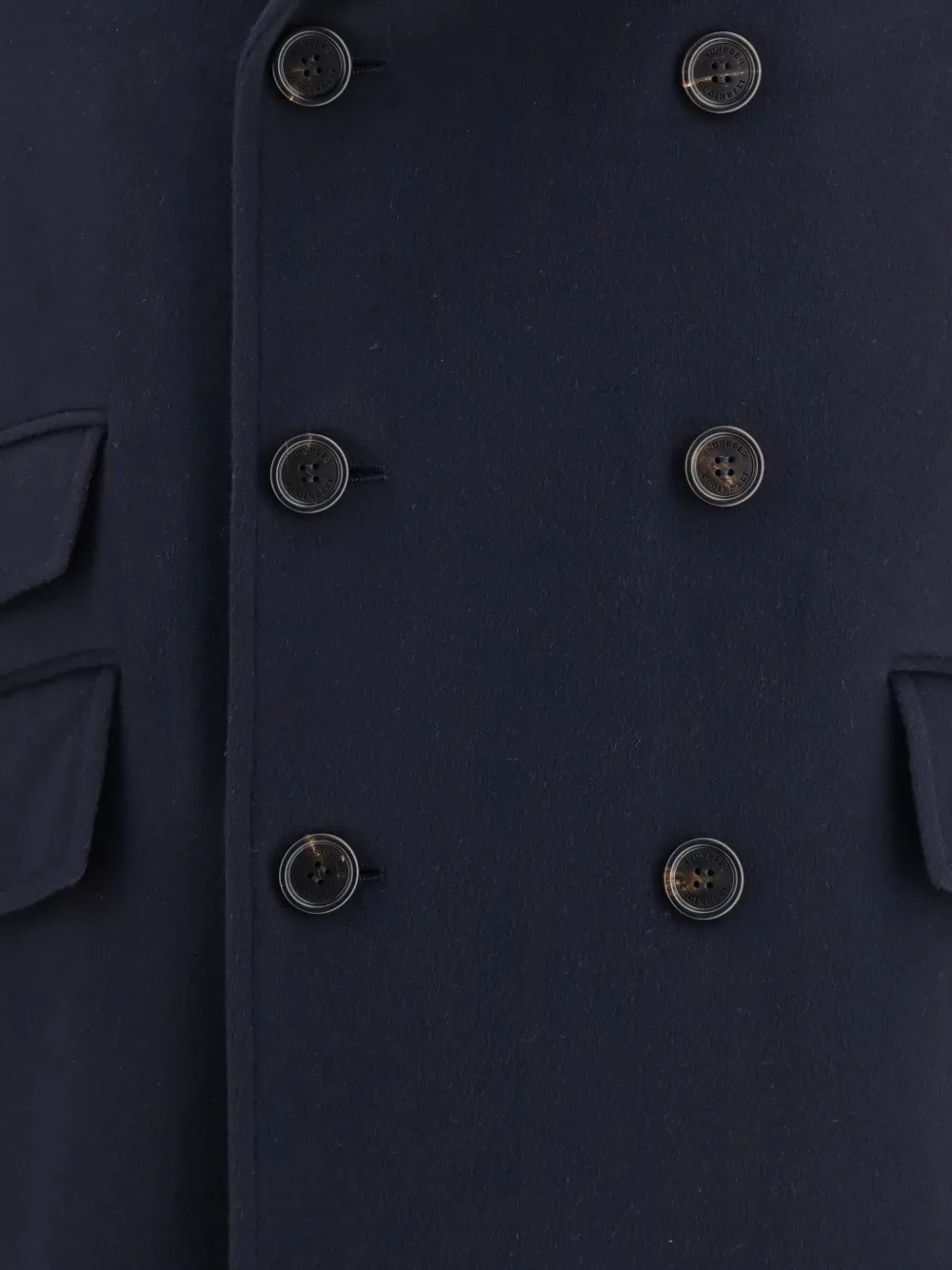 Brunello Cucinelli Wollen jas met dubbele rij knopen Blauw