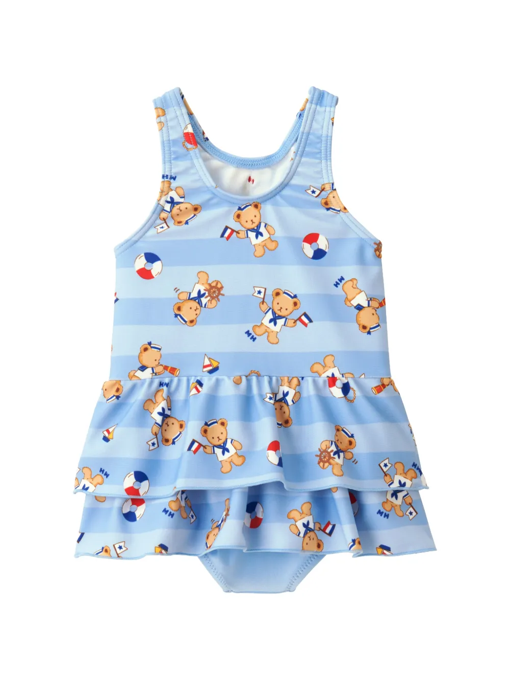 Miki House bear-print tiered swimsuit - Blu