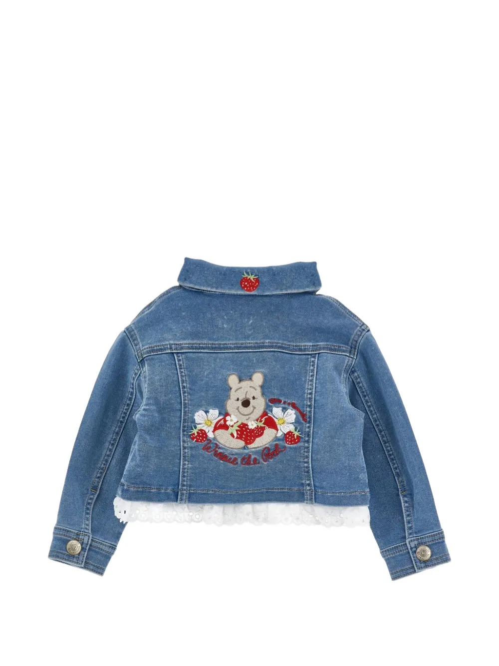 Monnalisa Winnie the Pooh spijkerjack met ruches Blauw