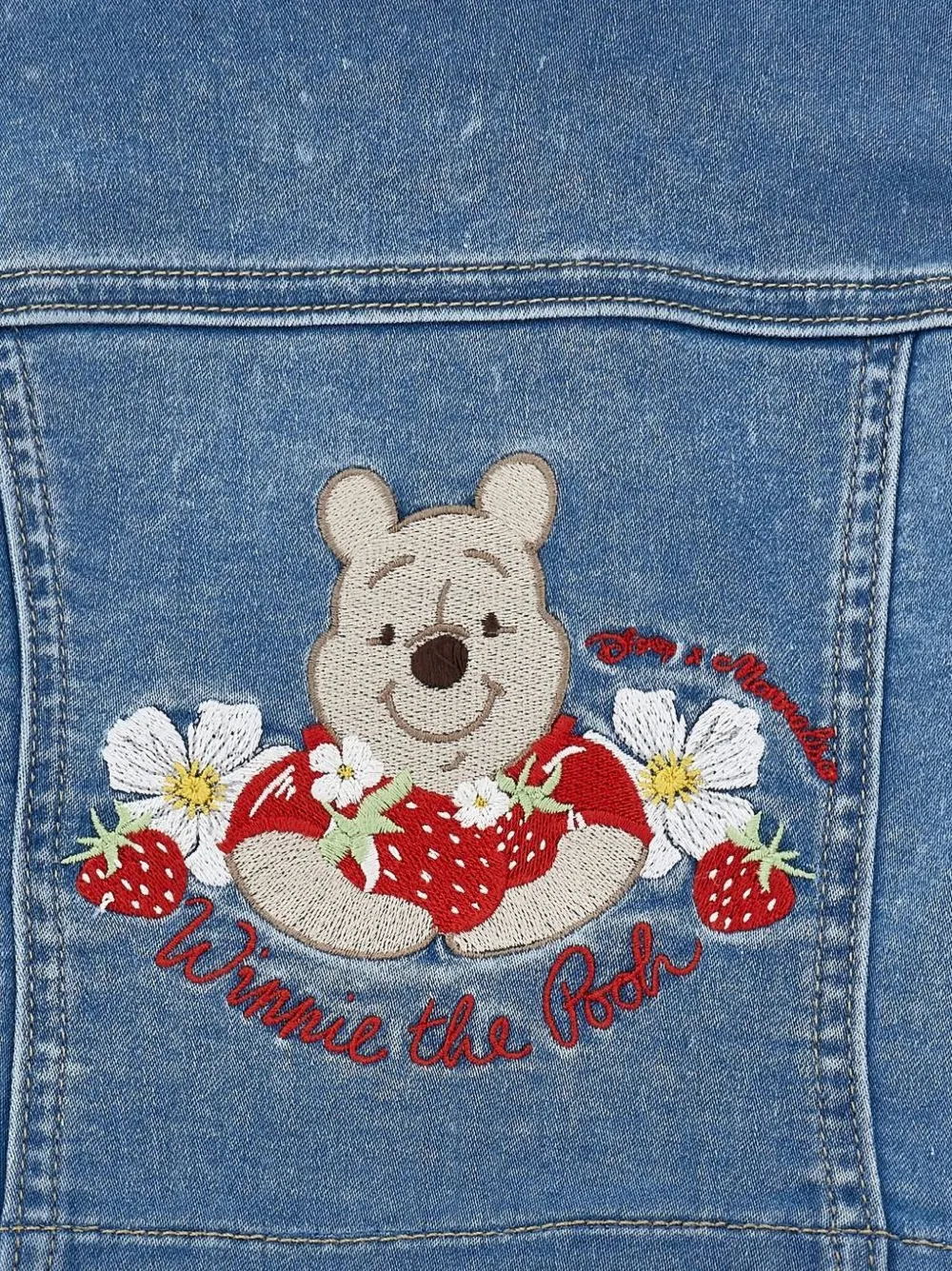 Monnalisa Winnie the Pooh spijkerjack met ruches Blauw