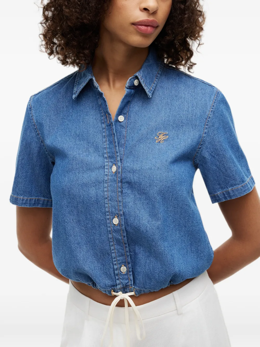 Tommy Hilfiger Blouse met korte mouwen en trekkoord Blauw