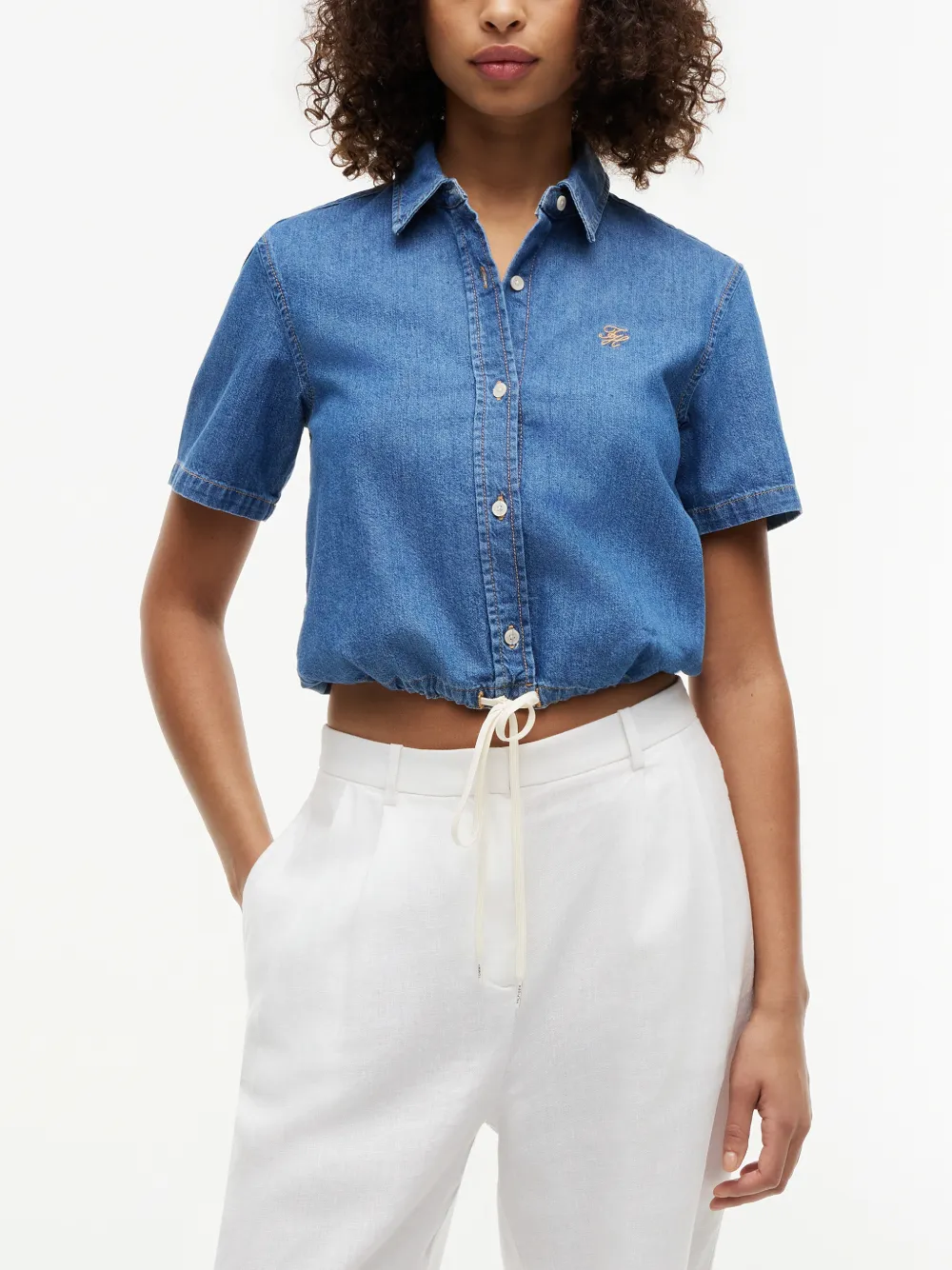 Tommy Hilfiger Blouse met korte mouwen en trekkoord Blauw