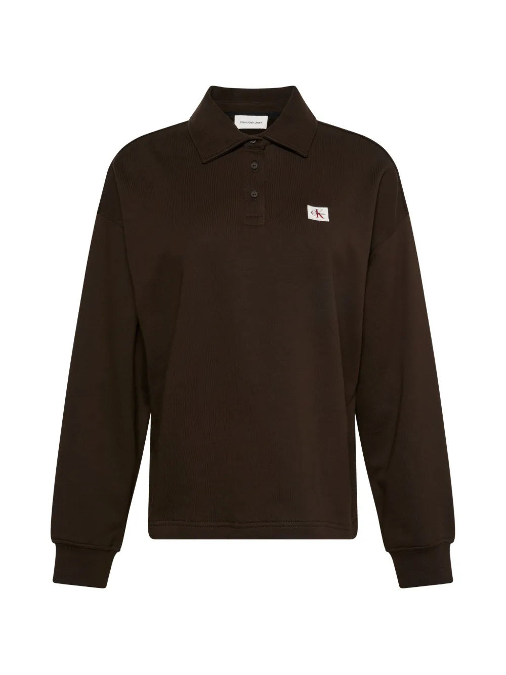 Calvin Klein logo-patch long-sleeved polo shirt - Braun