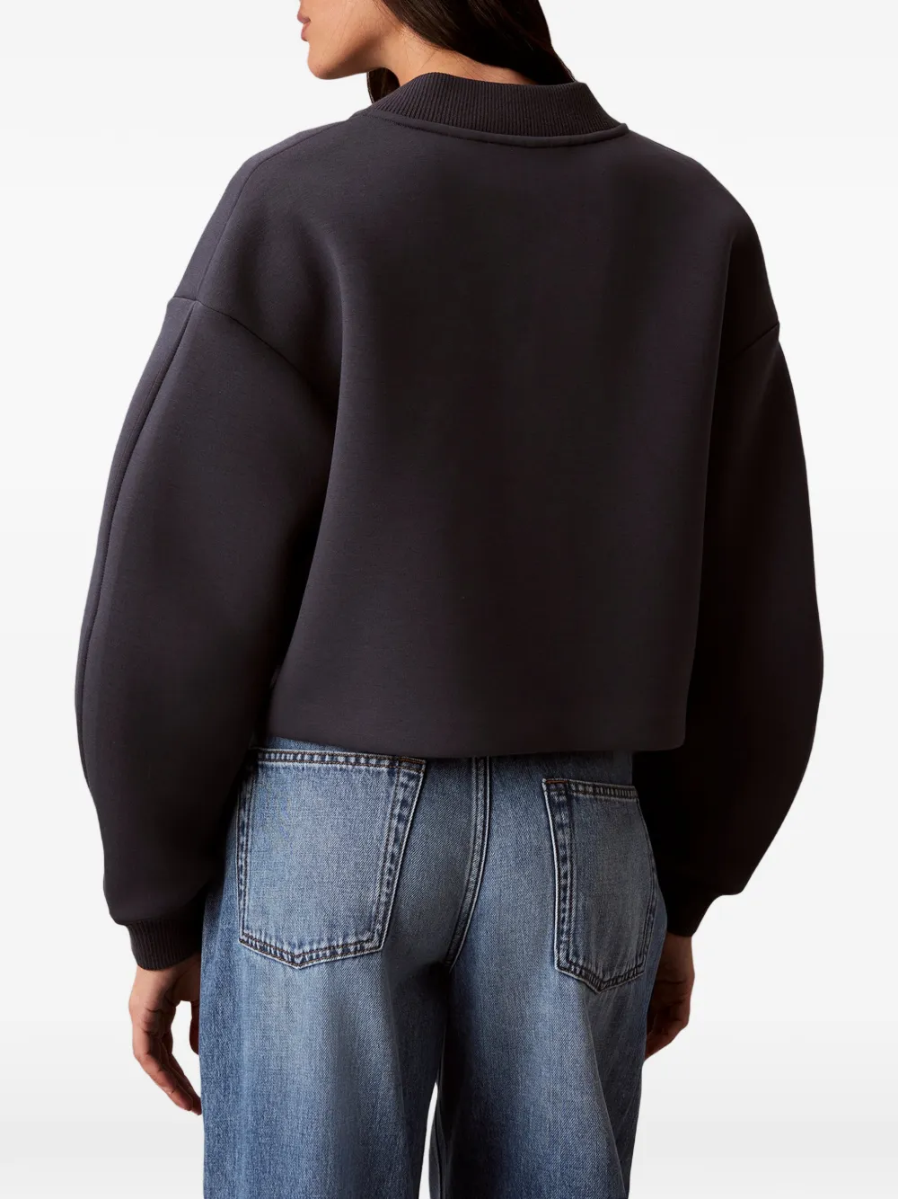 Calvin Klein Logo-embroidered Cropped Bomber Jacket in Blue, view 3