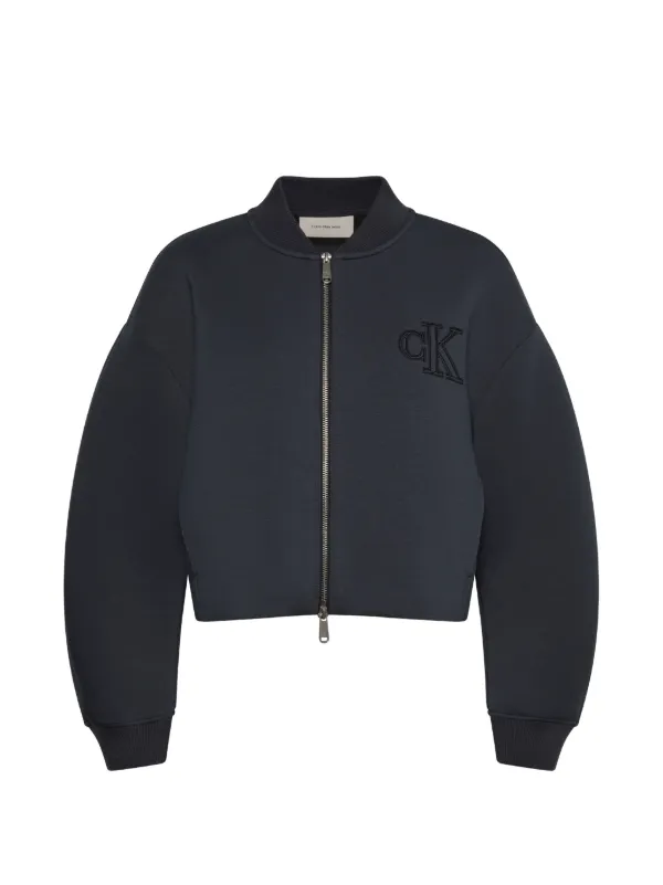 Calvin Klein Logo-embroidered Cropped Bomber Jacket in Blue