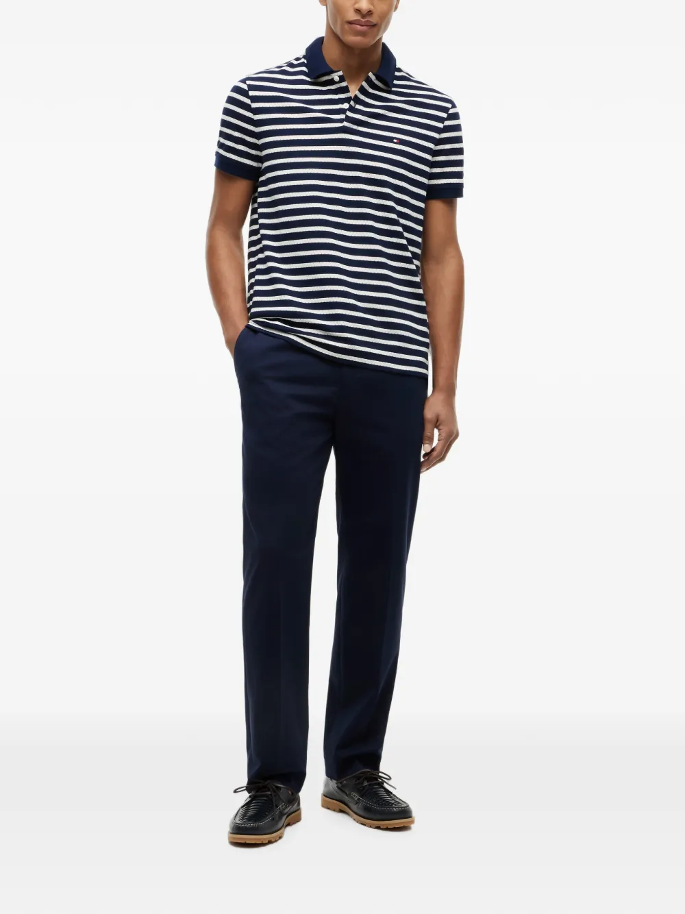 Tommy Hilfiger Gestreept poloshirt met geborduurd logo Blauw