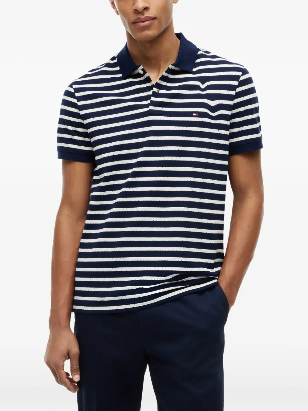 Tommy Hilfiger Gestreept poloshirt met geborduurd logo Blauw