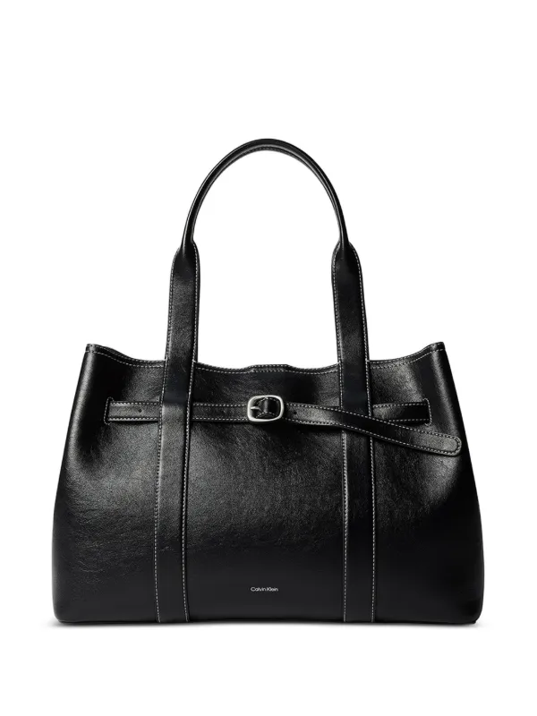 Calvin Klein Contrast-stitch Buckle-detail Shoulder Bag in Black