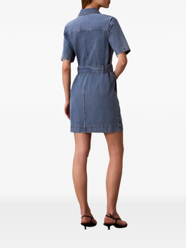 calvin klein denim dress zipper Calvin Klein Belted zip-up Denim Mini Dress | Blue