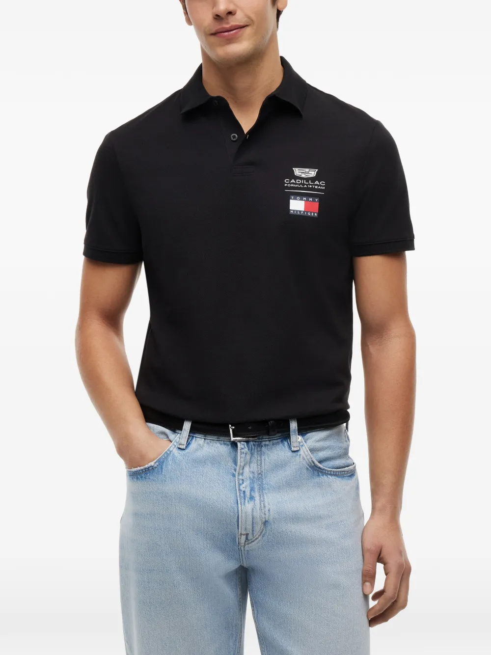 Tommy Hilfiger logo-print piqué polo shirt - Schwarz