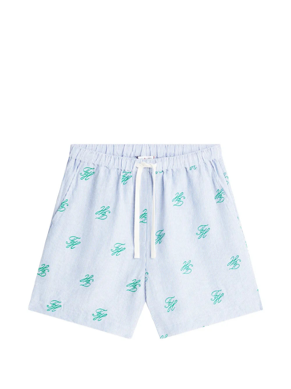 Tommy Hilfiger monogram-embroidered seersucker shorts - Blu