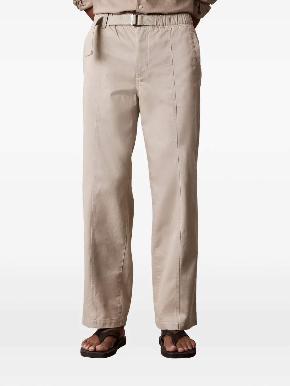 Calvin Klein Straight broek met ceintuur en vlakken Beige