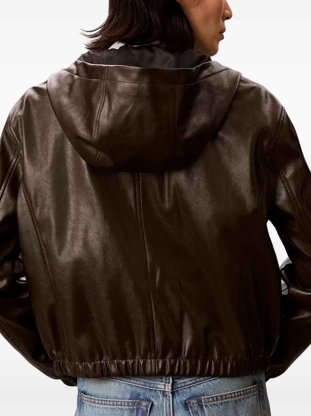 Calvin Klein Hooded Zip-up Bomber Jacket in Brown, view 3
