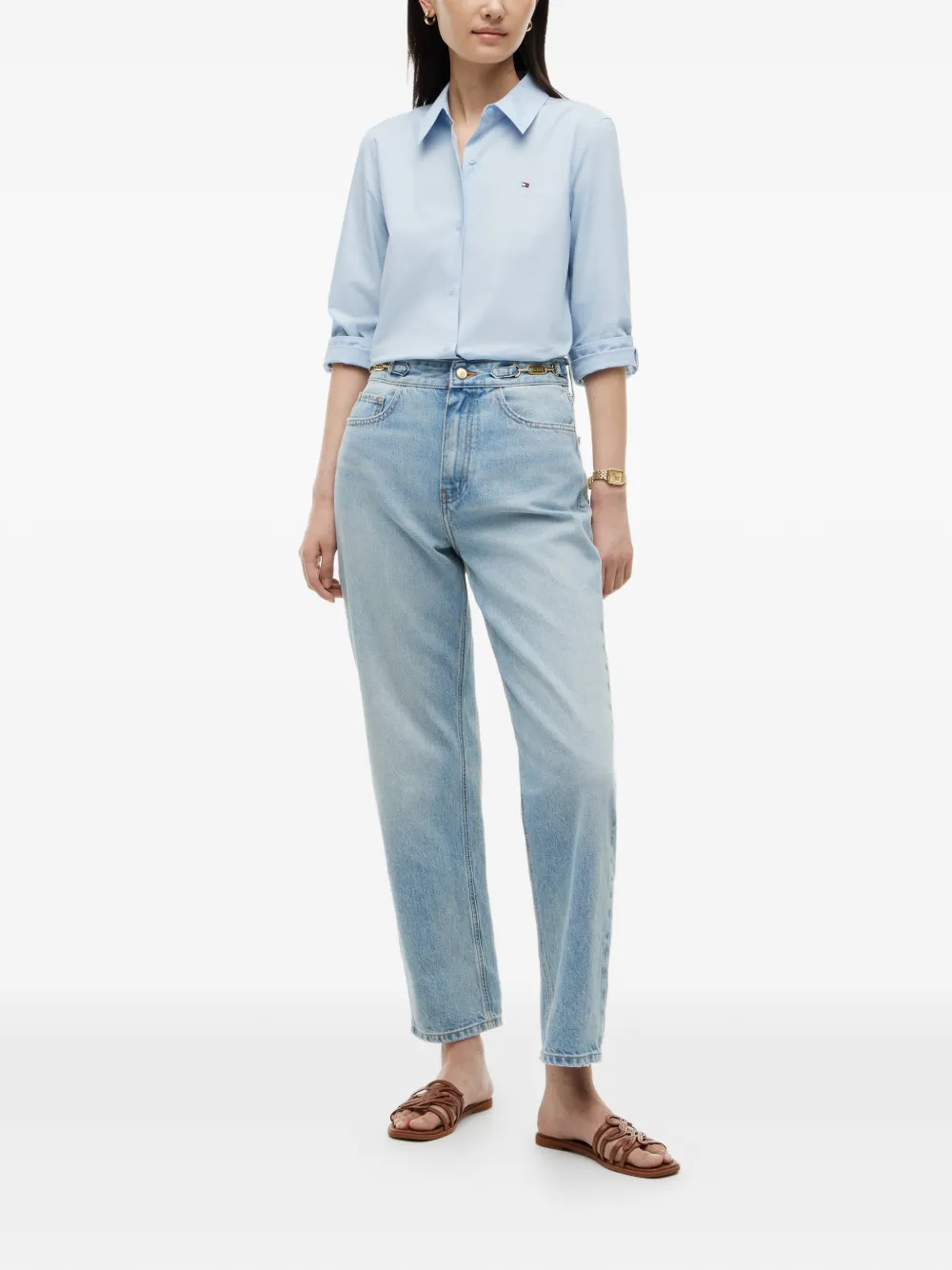 Tommy Hilfiger Jeans met logoplakkaat en schakelketting Blauw