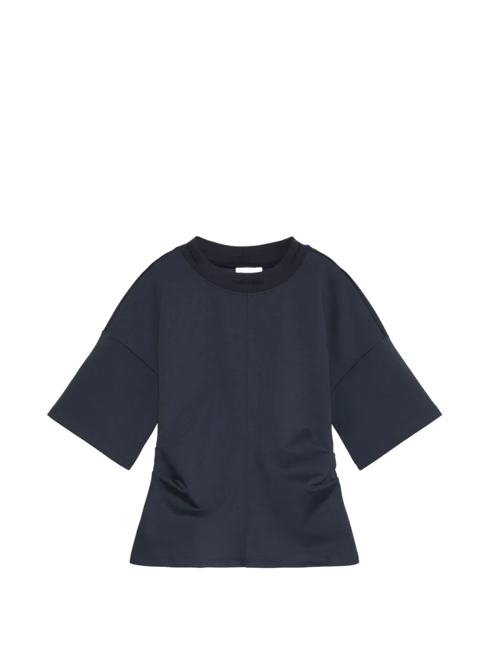 Calvin Klein logo-collar ruched-waist boxy T-shirt - Blu