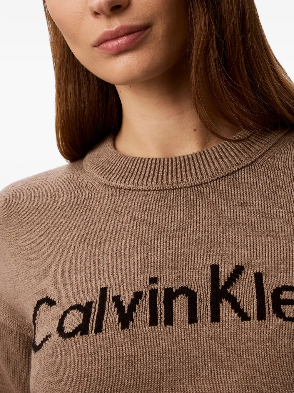 Calvin Klein Gebreide trui met logo Bruin