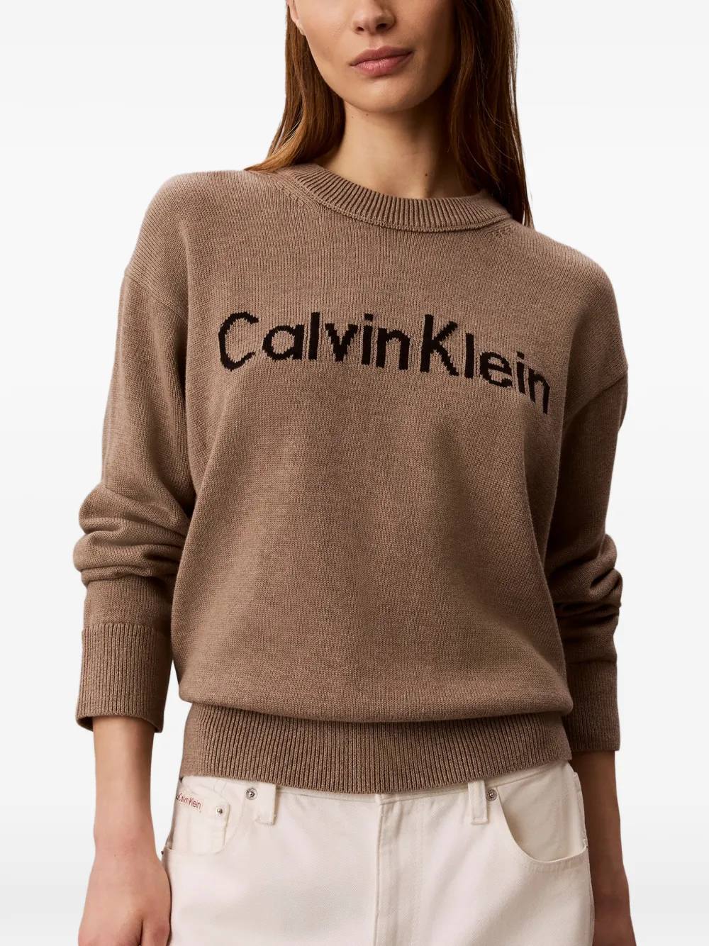 Calvin Klein Gebreide trui met logo Bruin