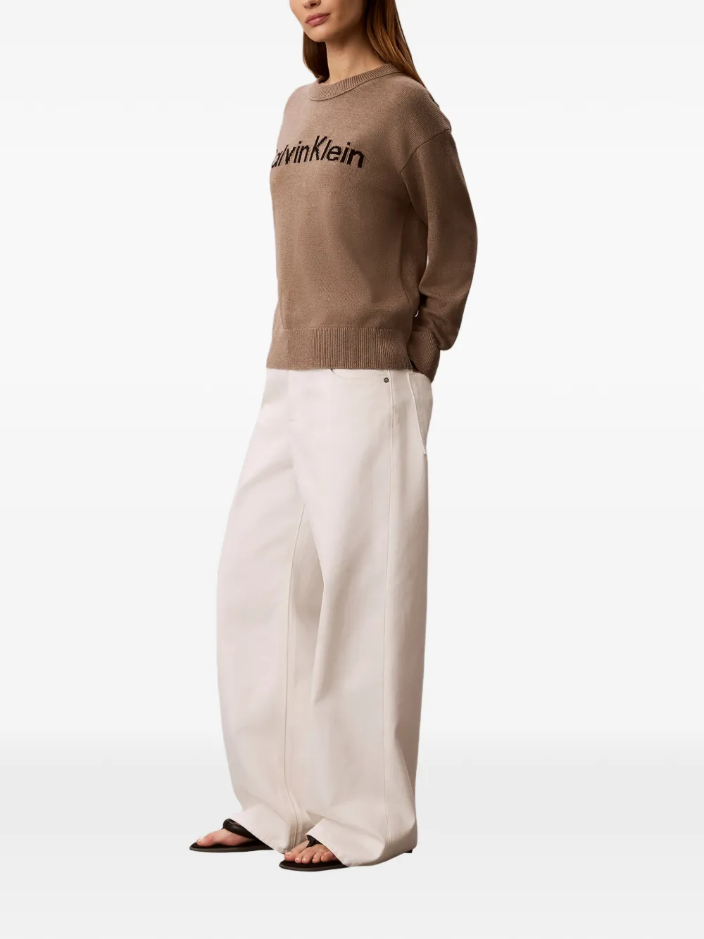 Calvin Klein Gebreide trui met logo Bruin