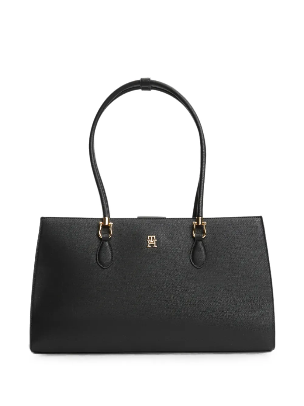 Tommy Hilfiger logo-plaque grained-texture shoulder bag - Schwarz