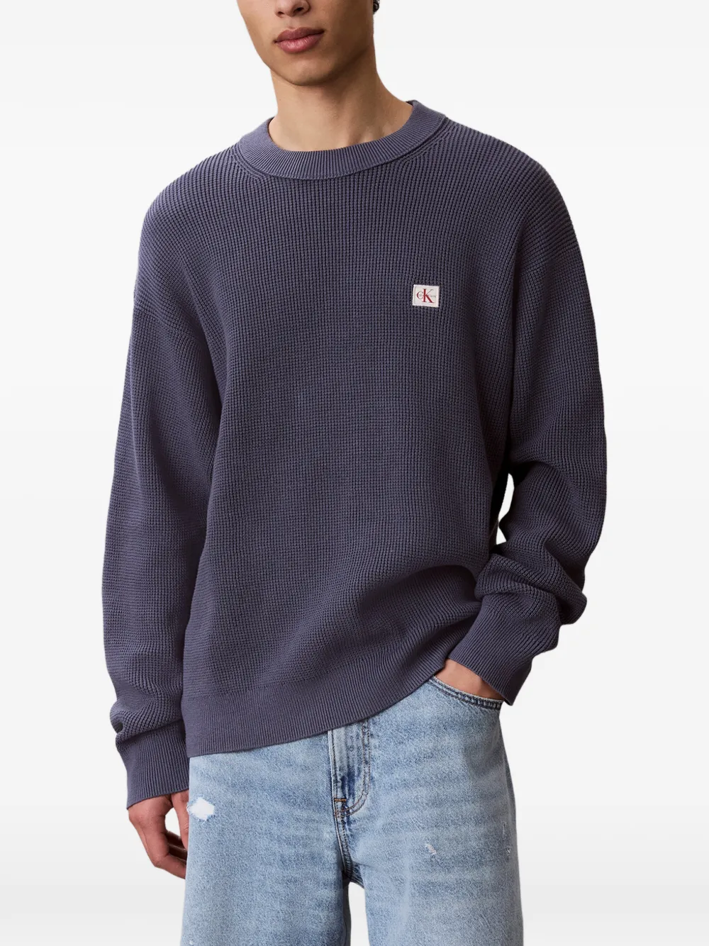 Calvin Klein logo-patch waffle-knit sweater | Knitted Sweaters | Image 2
