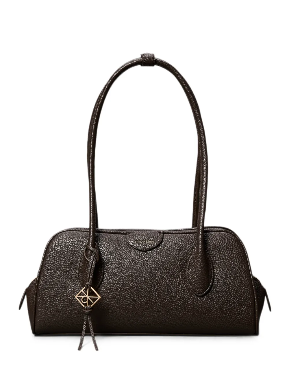 Calvin Klein grained-leather logo-charm shoulder bag - Braun