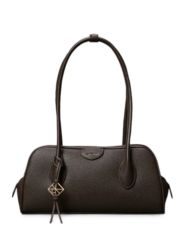 Calvin Klein Grained-leather Logo-charm Shoulder Bag in Brown