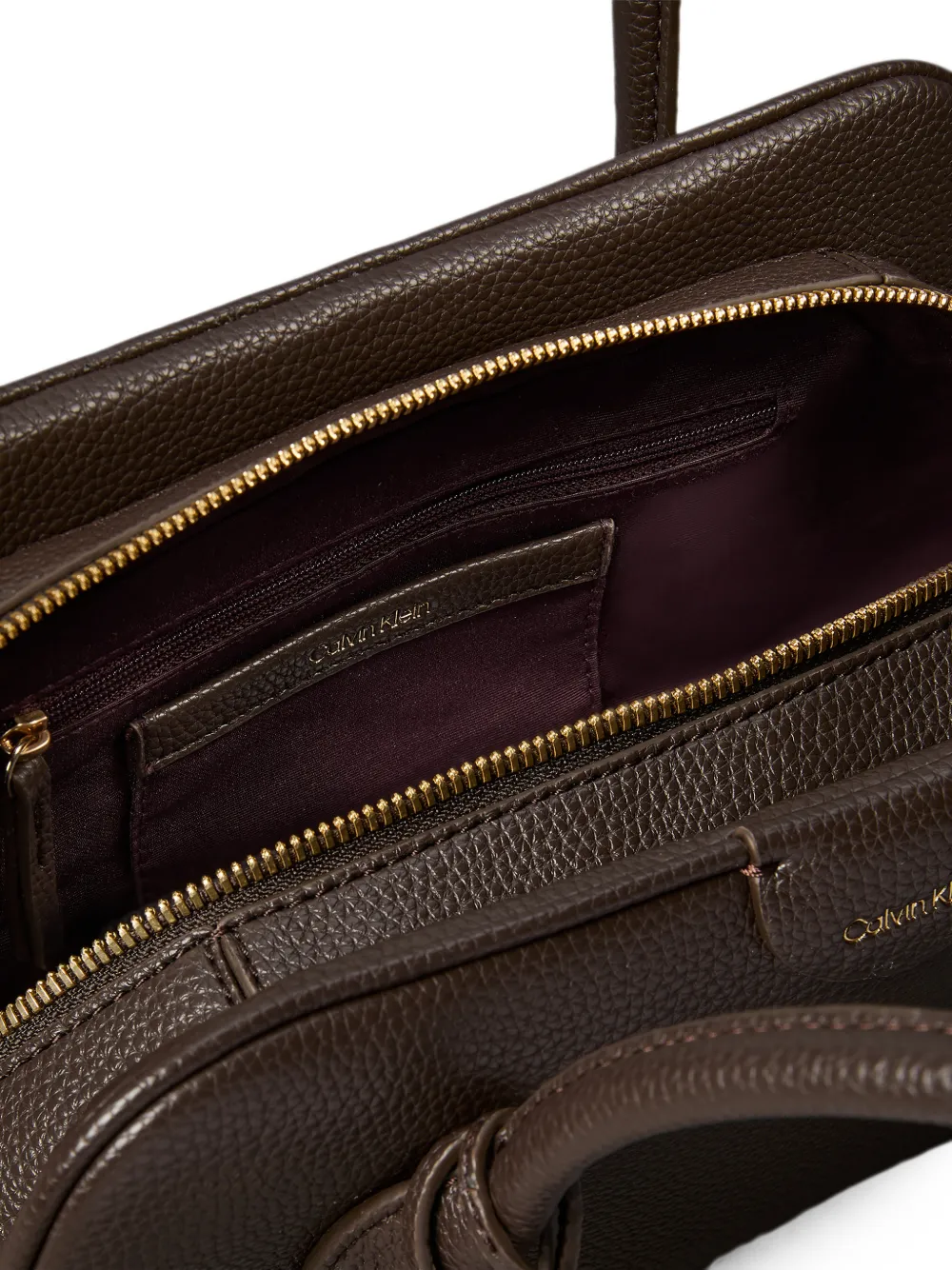 Calvin Klein Leren schoudertas met logo-bedel Bruin