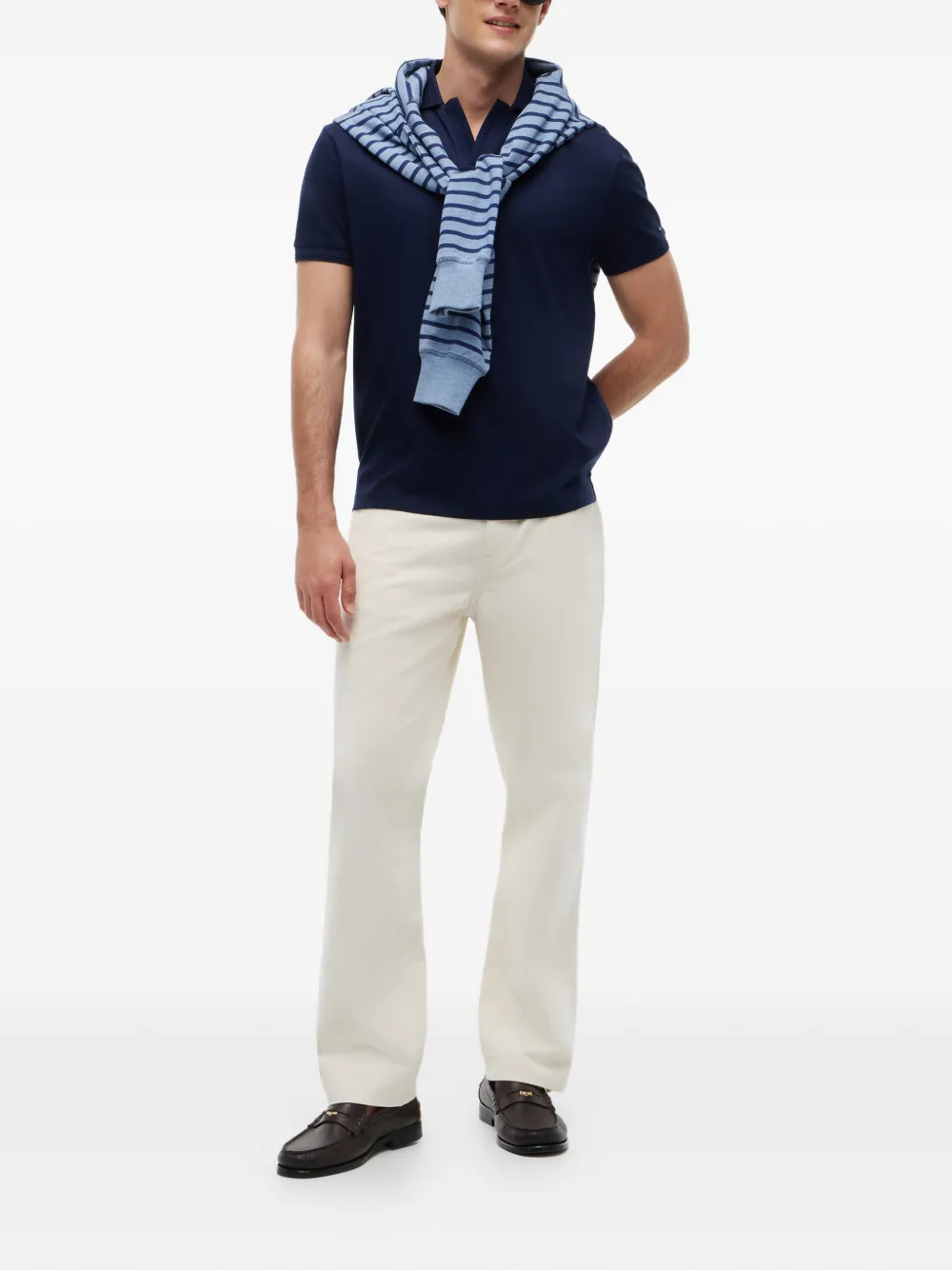 Tommy Hilfiger Poloshirt met geribbelde afwerking Blauw