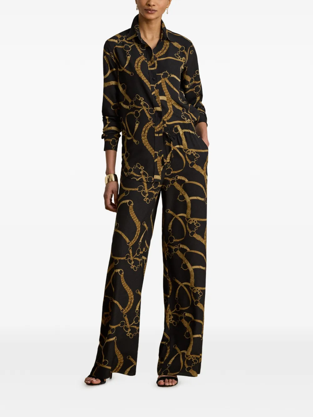 Lauren Ralph Lauren Broek met wijde pijpen en print Zwart