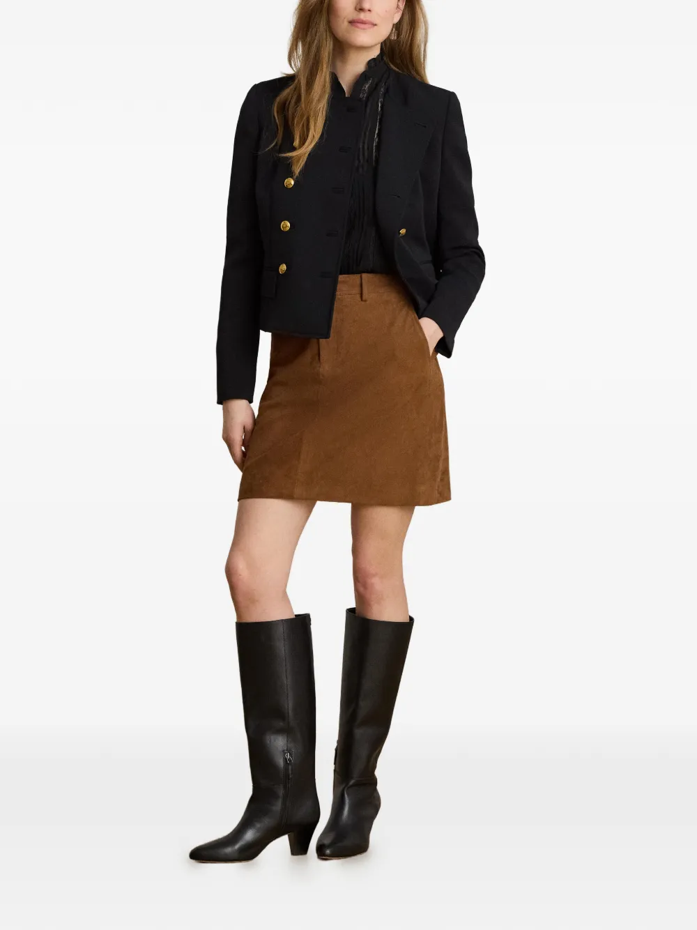 Lauren Ralph Lauren Sablé crepe jack met dubbele rij knopen Zwart