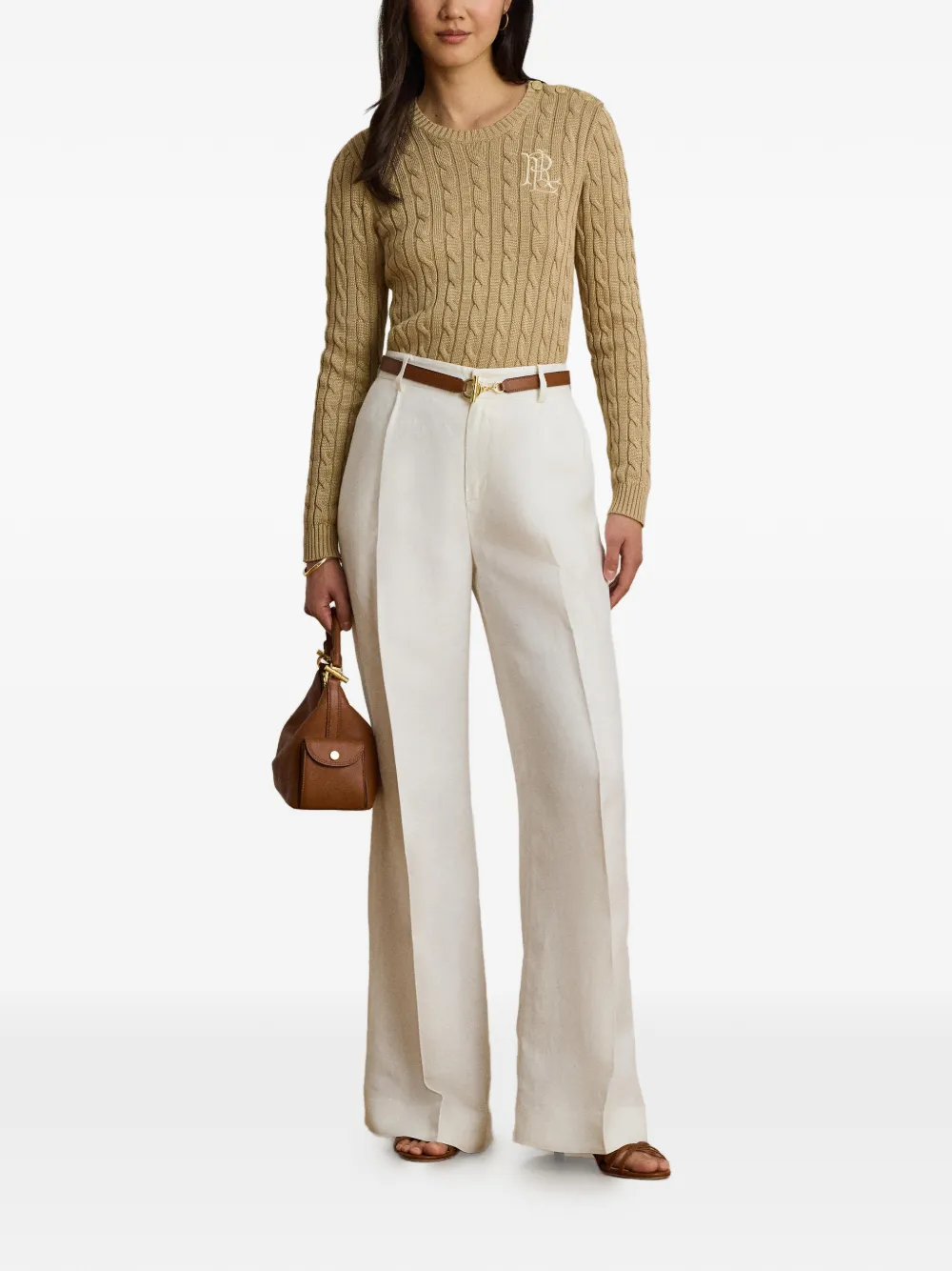 Lauren Ralph Lauren Kabelgebreide trui met knopen afwerking Beige