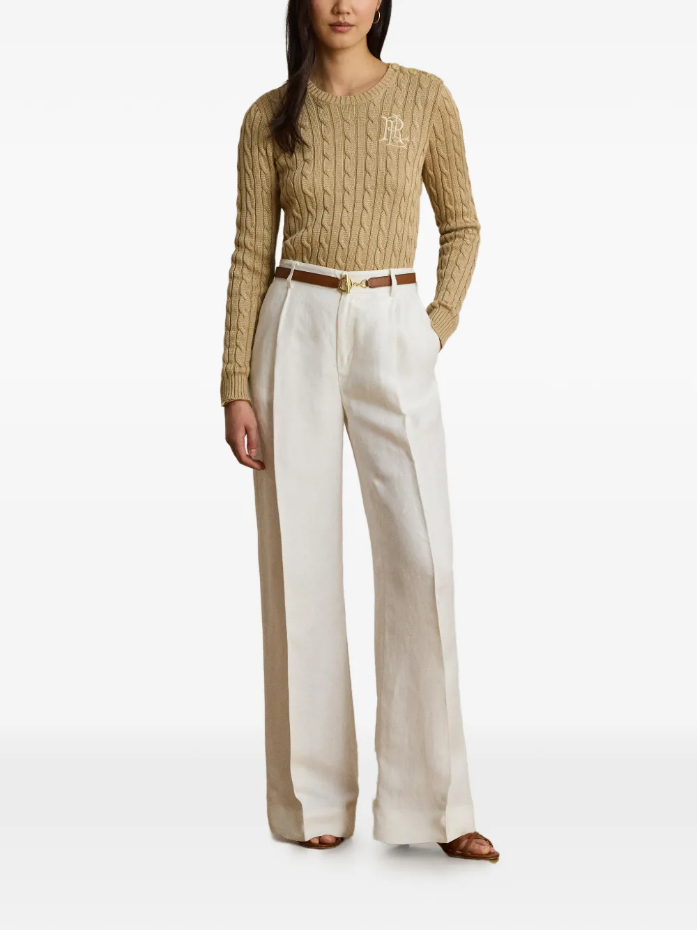 Lauren Ralph Lauren Kabelgebreide trui met knopen afwerking Beige