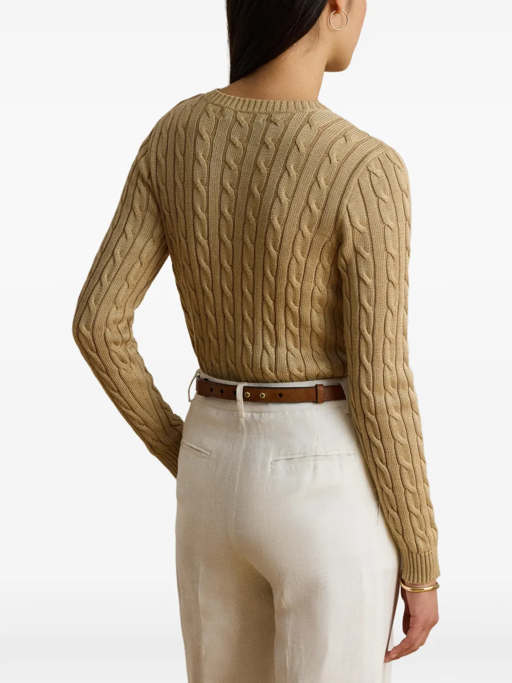 Lauren Ralph Lauren Kabelgebreide trui met knopen afwerking Beige
